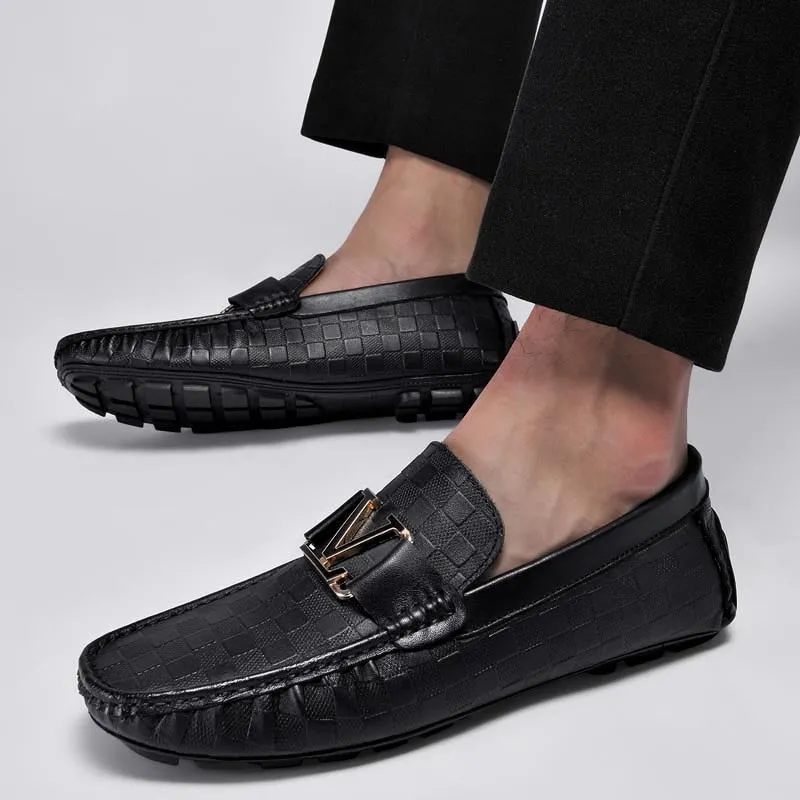 100% Genuine Leather Shoes Crocodile Pattern Mens Loafers Flats Moccasins Strap Slip on