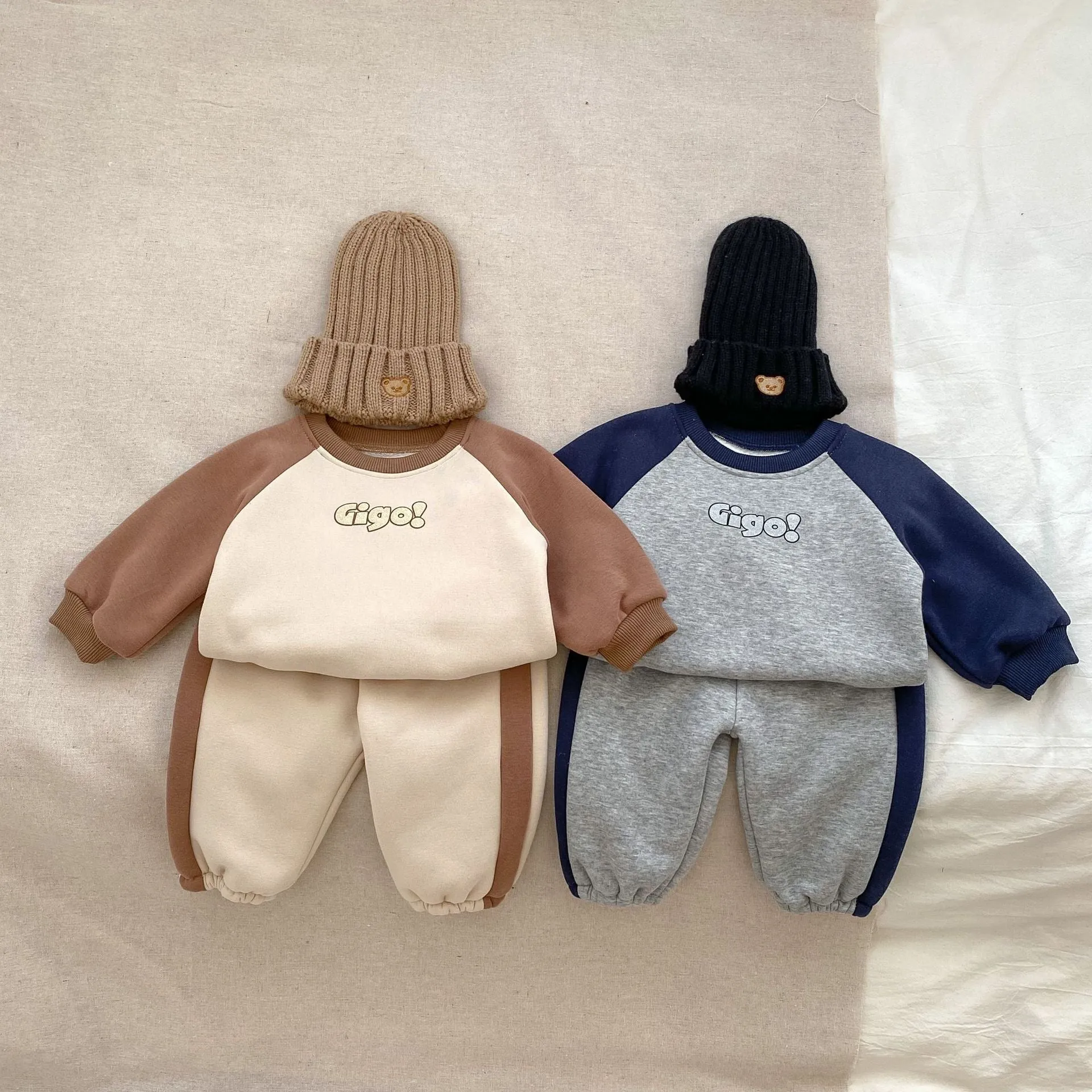 2 Pieces Set Baby Kid Boys Letters Color-blocking Hoodies Sweatshirts And Pants Wholesale 23101933