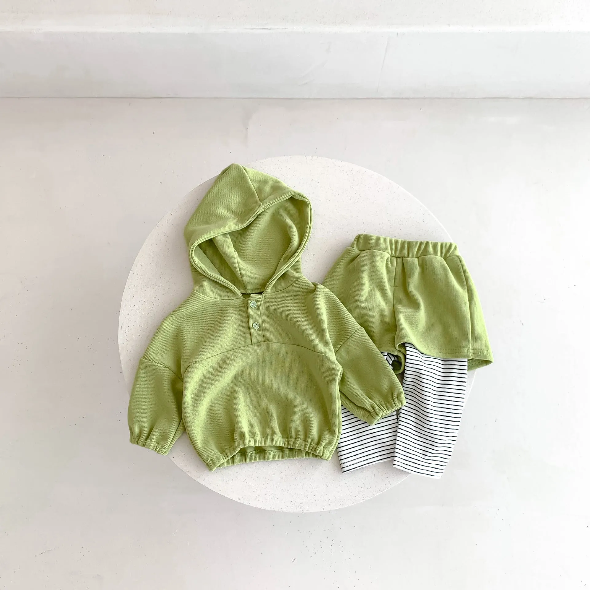 2 Pieces Set Baby Kid Girls Boys Solid Color Hoodies Sweatshirts And Striped Pants Wholesale 23101930