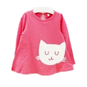 2pcs Baby Girls Cartoon Cat Long Sleeve Cotton Dress T ShirtPants Trousers 2-7YSM6