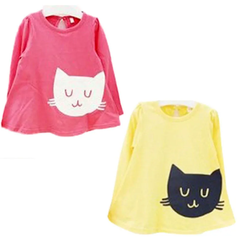 2pcs Baby Girls Cartoon Cat Long Sleeve Cotton Dress T ShirtPants Trousers 2-7YSM6