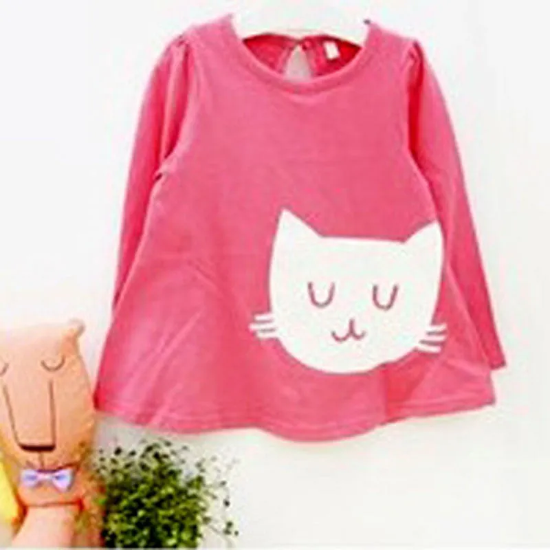 2pcs Baby Girls Cartoon Cat Long Sleeve Cotton Dress T ShirtPants Trousers 2-7YSM6