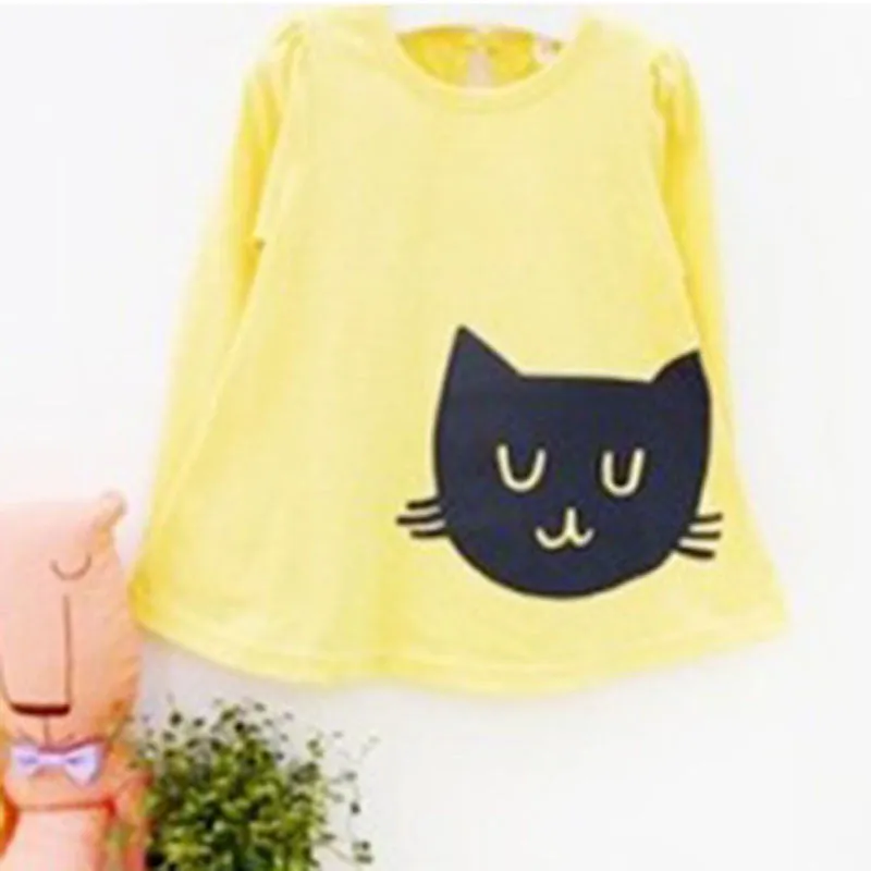 2pcs Baby Girls Cartoon Cat Long Sleeve Cotton Dress T ShirtPants Trousers 2-7YSM6