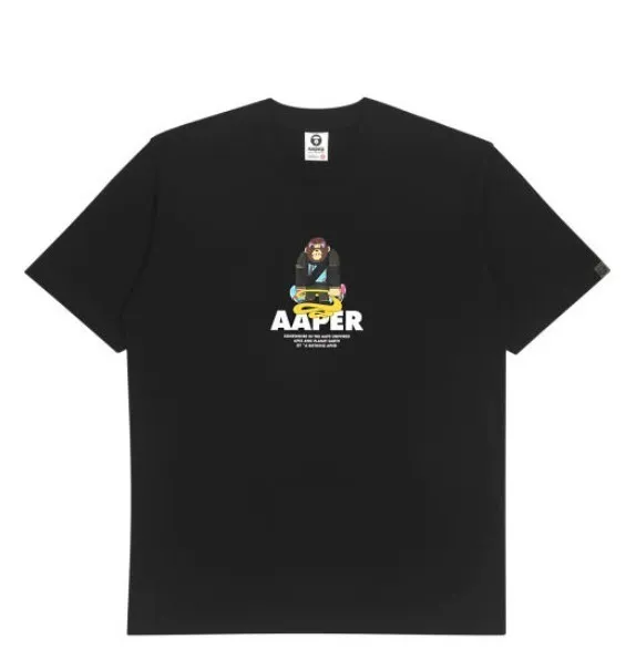 A BATHING APE  |Crew Neck Pullovers Collaboration Cotton Short Sleeves Logo