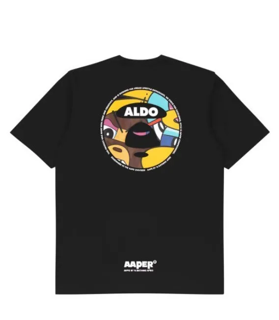 A BATHING APE  |Crew Neck Pullovers Collaboration Cotton Short Sleeves Logo