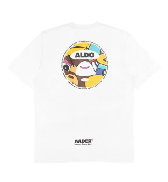 A BATHING APE  |Crew Neck Pullovers Collaboration Cotton Short Sleeves Logo