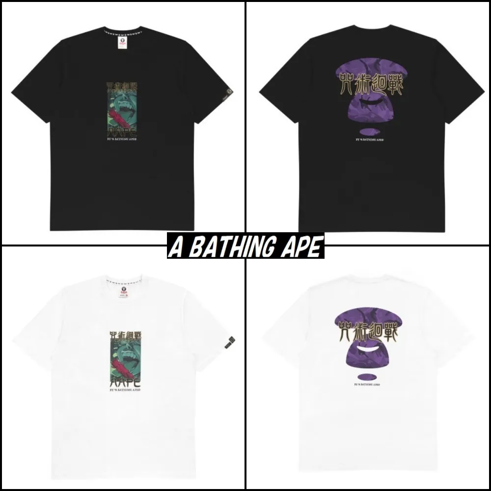 A BATHING APE  |Crew Neck Pullovers Collaboration Short Sleeves Logo