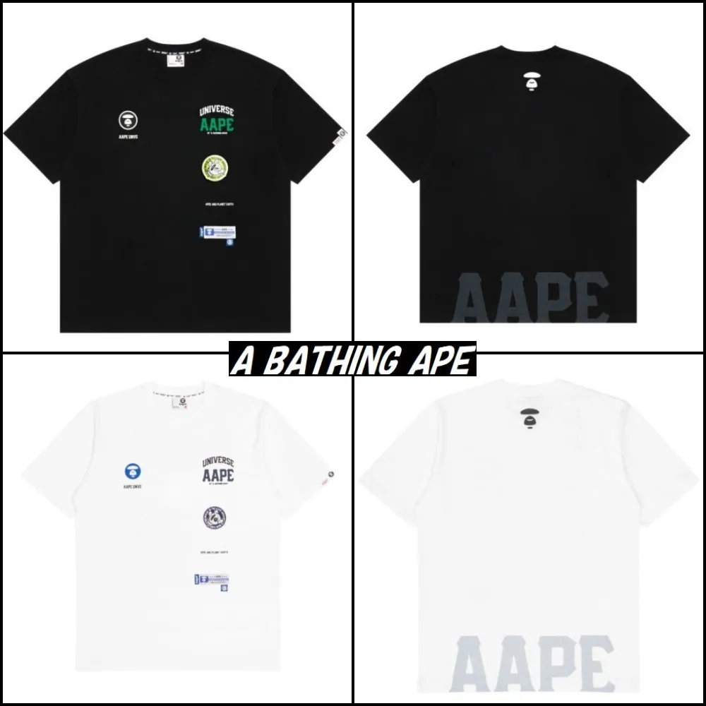 A BATHING APE  |Crew Neck Pullovers Cotton Short Sleeves Logo