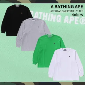 A BATHING APE  |Long Sleeves Plain Cotton Long Sleeve T-shirt Logo