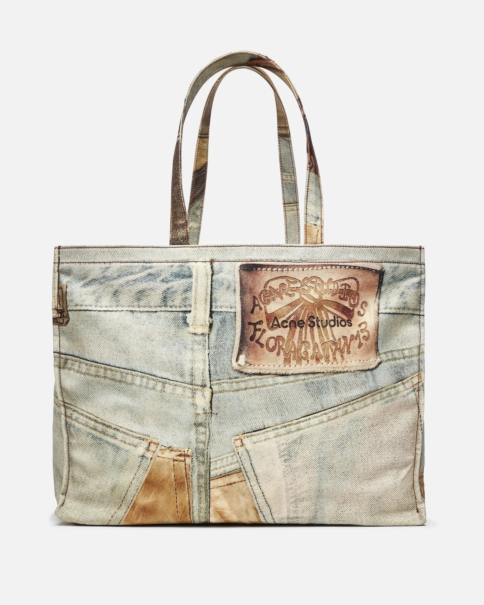 Acne Studios Patchwork Tote Bag in Denim Blue