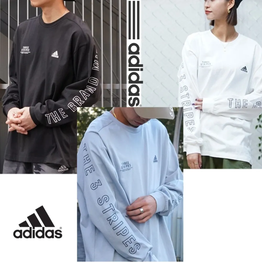 adidas  |Unisex U-Neck Bi-color Long Sleeves Long Sleeve T-shirt Logo