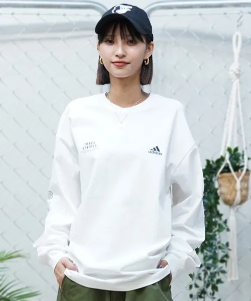 adidas  |Unisex U-Neck Bi-color Long Sleeves Long Sleeve T-shirt Logo