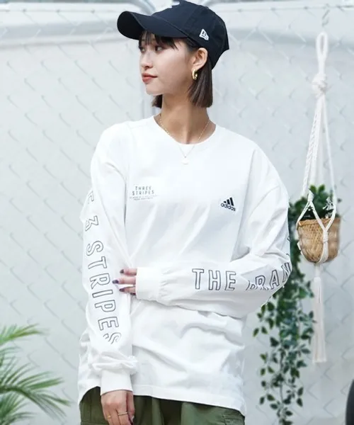 adidas  |Unisex U-Neck Bi-color Long Sleeves Long Sleeve T-shirt Logo