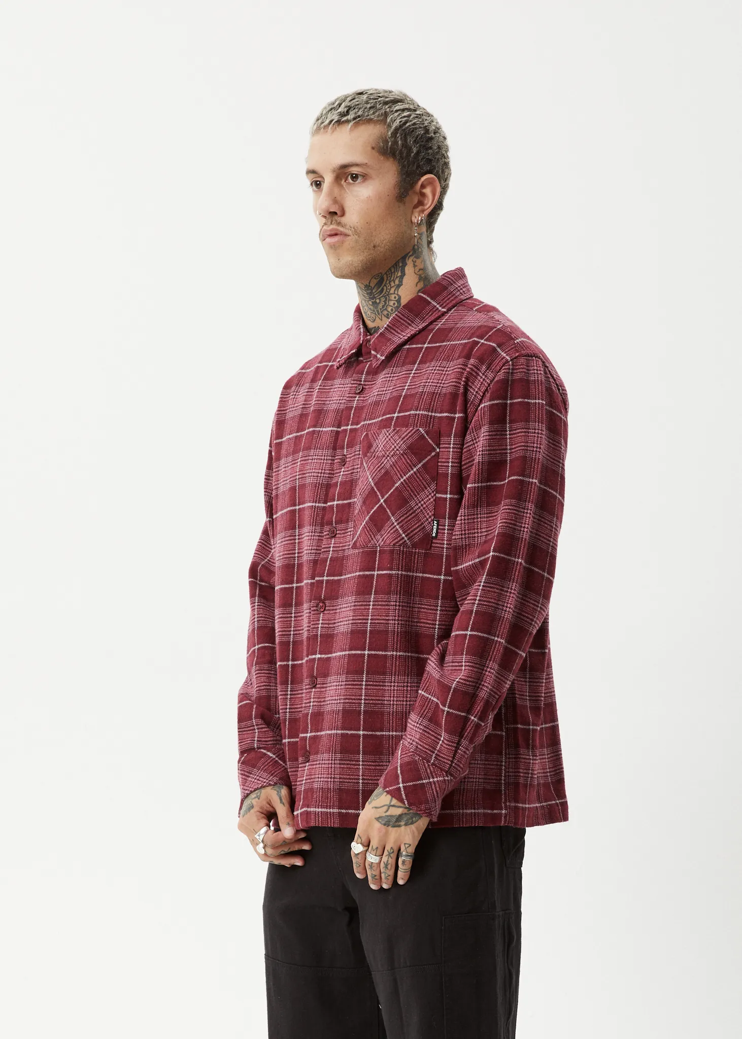 AFENDS Mens Questions - Flannel Shirt - Port