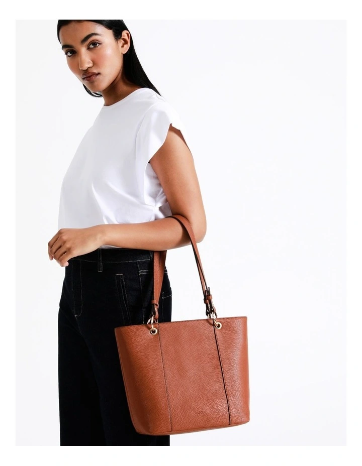 Ajay Zip Top Tote Bag in Tan