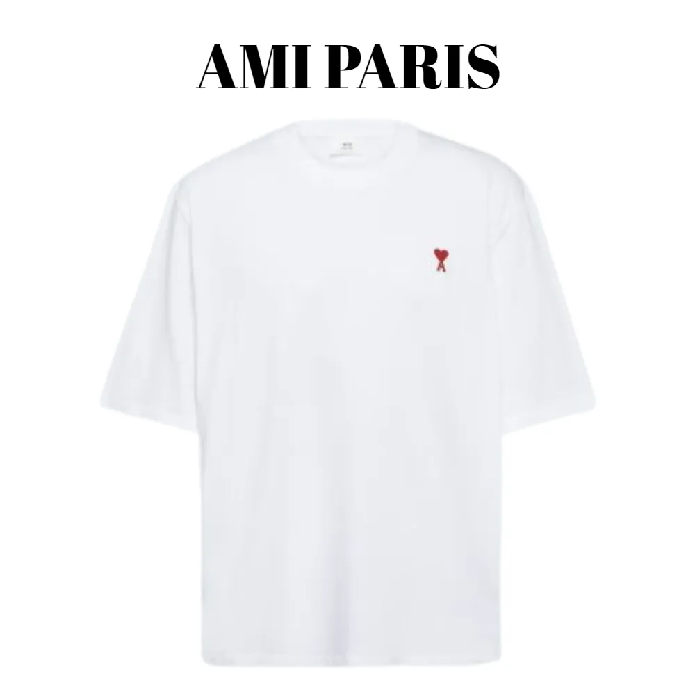 AMI PARIS  |Crew Neck Pullovers Plain Cotton Short Sleeves Logo