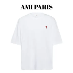 AMI PARIS  |Crew Neck Pullovers Plain Cotton Short Sleeves Logo