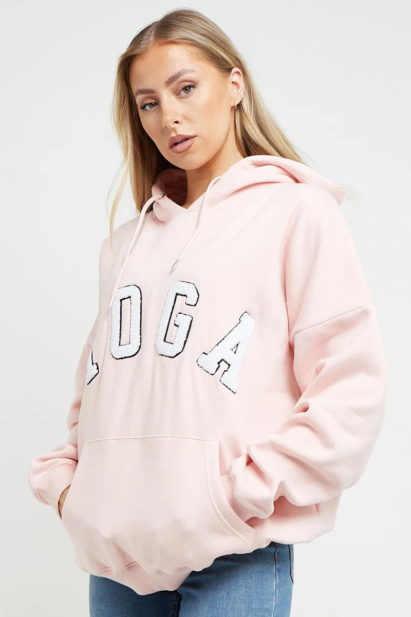 BABY PINK YOGA SLOGAN OVERSIZED HOODIE