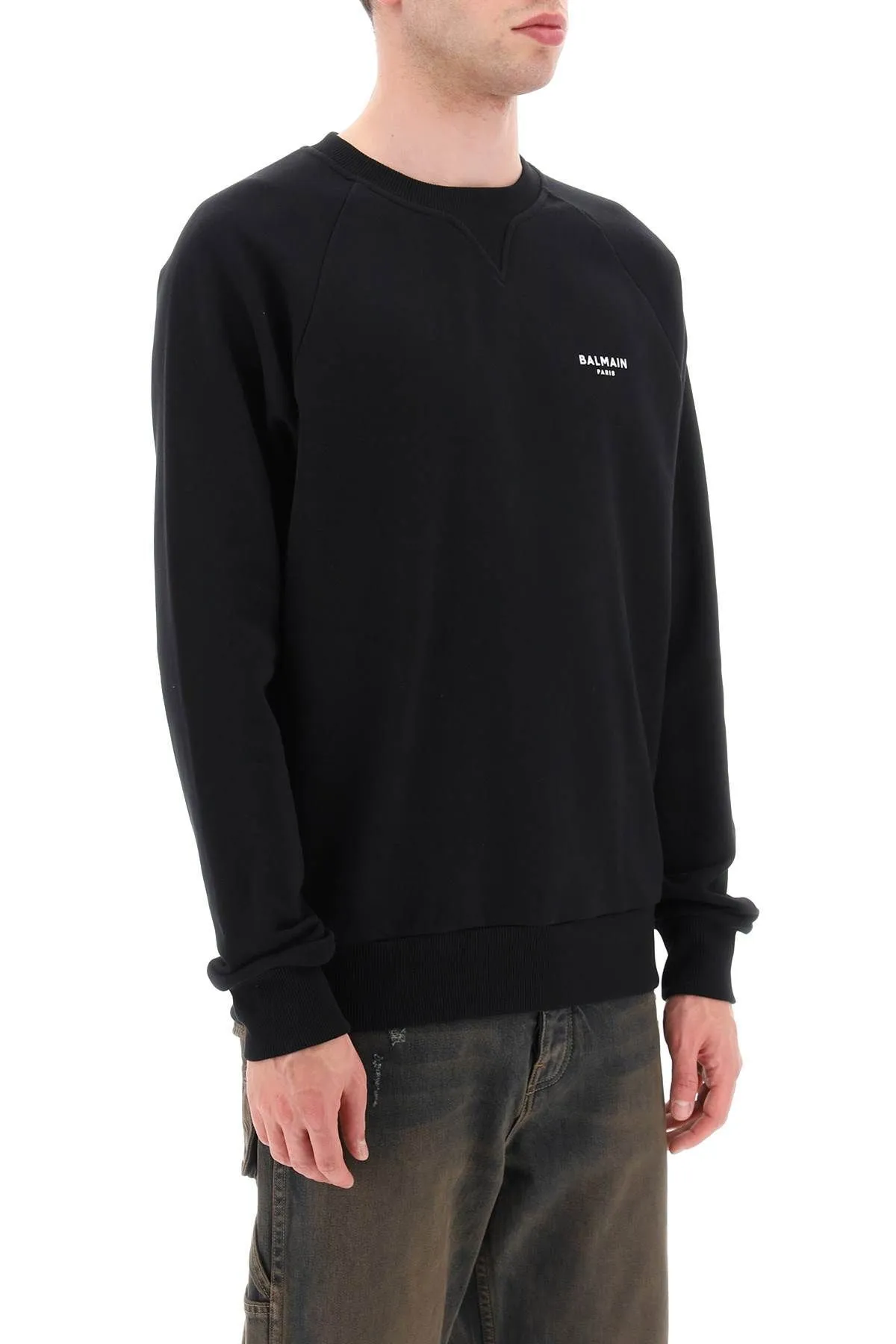 BALMAIN  |Crew Neck Pullovers Long Sleeves Plain Cotton Logo Luxury