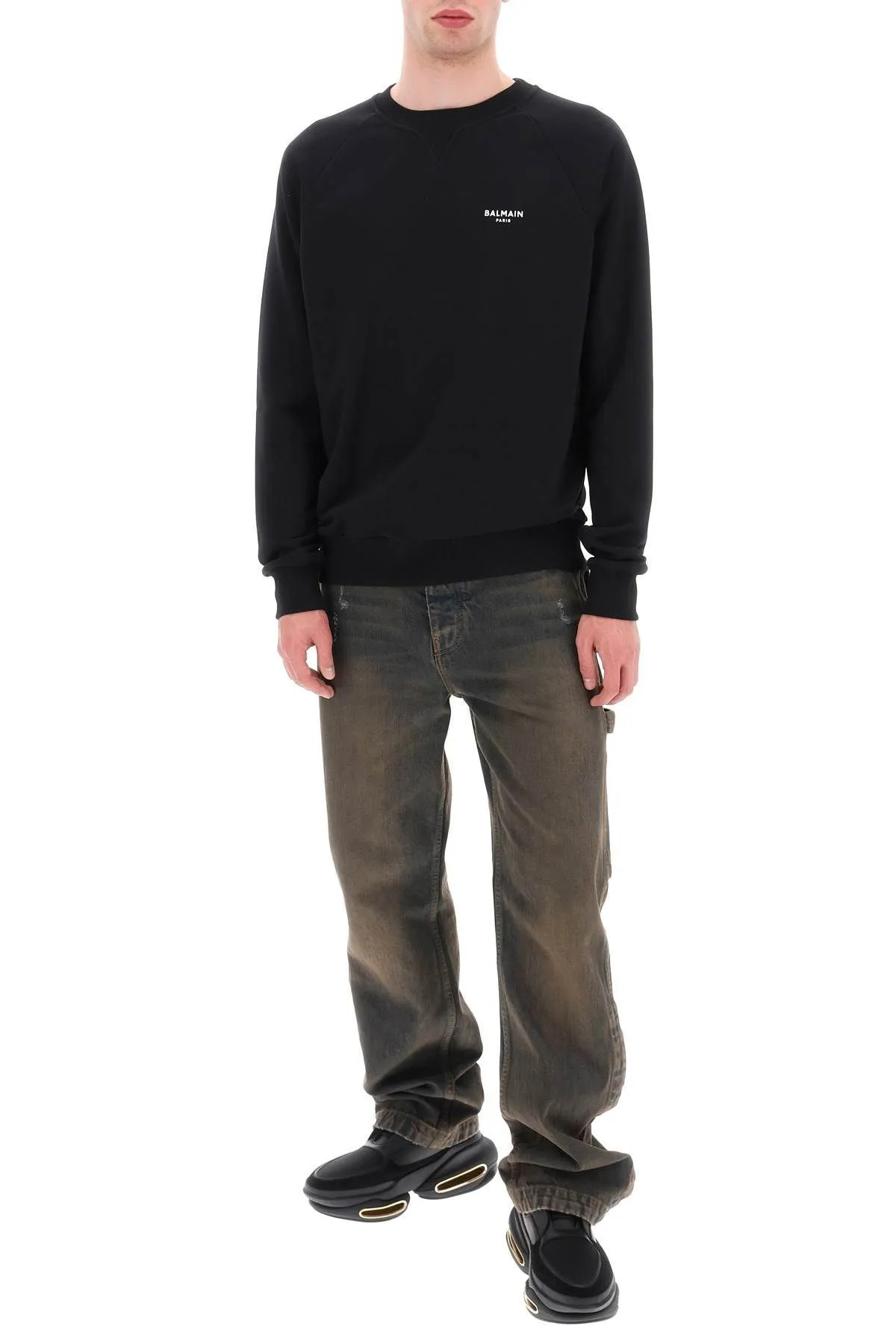 BALMAIN  |Crew Neck Pullovers Long Sleeves Plain Cotton Logo Luxury