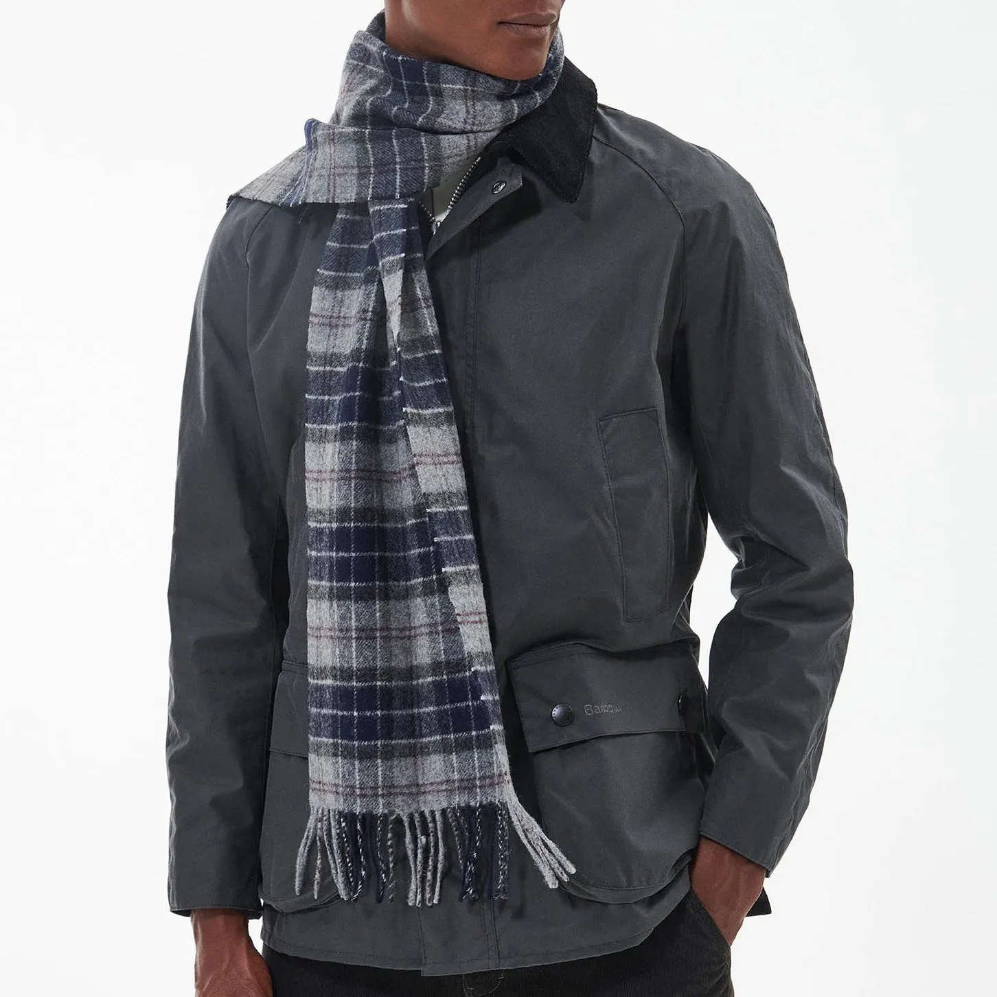 Barbour Lambswool Scarf in Black Slate Tartan