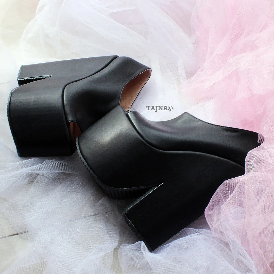 Black Peep Toe High Heel Wedge Platform Ankle Booties