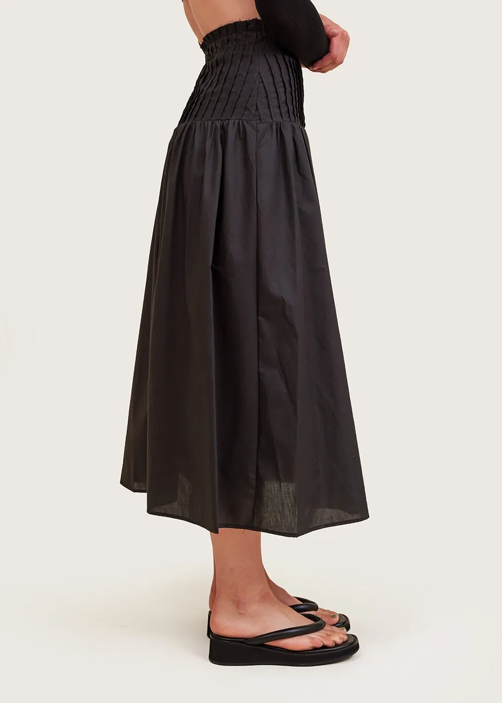 Black Tucked Drop Waist Skirt