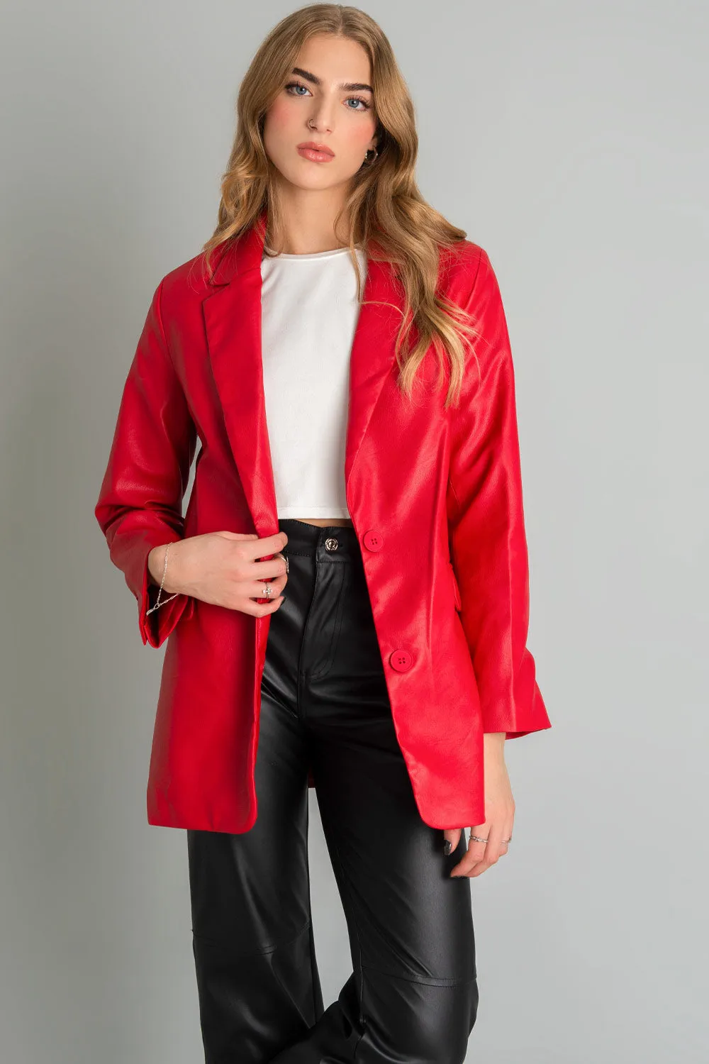 Blazer de efecto piel oversized con solapa