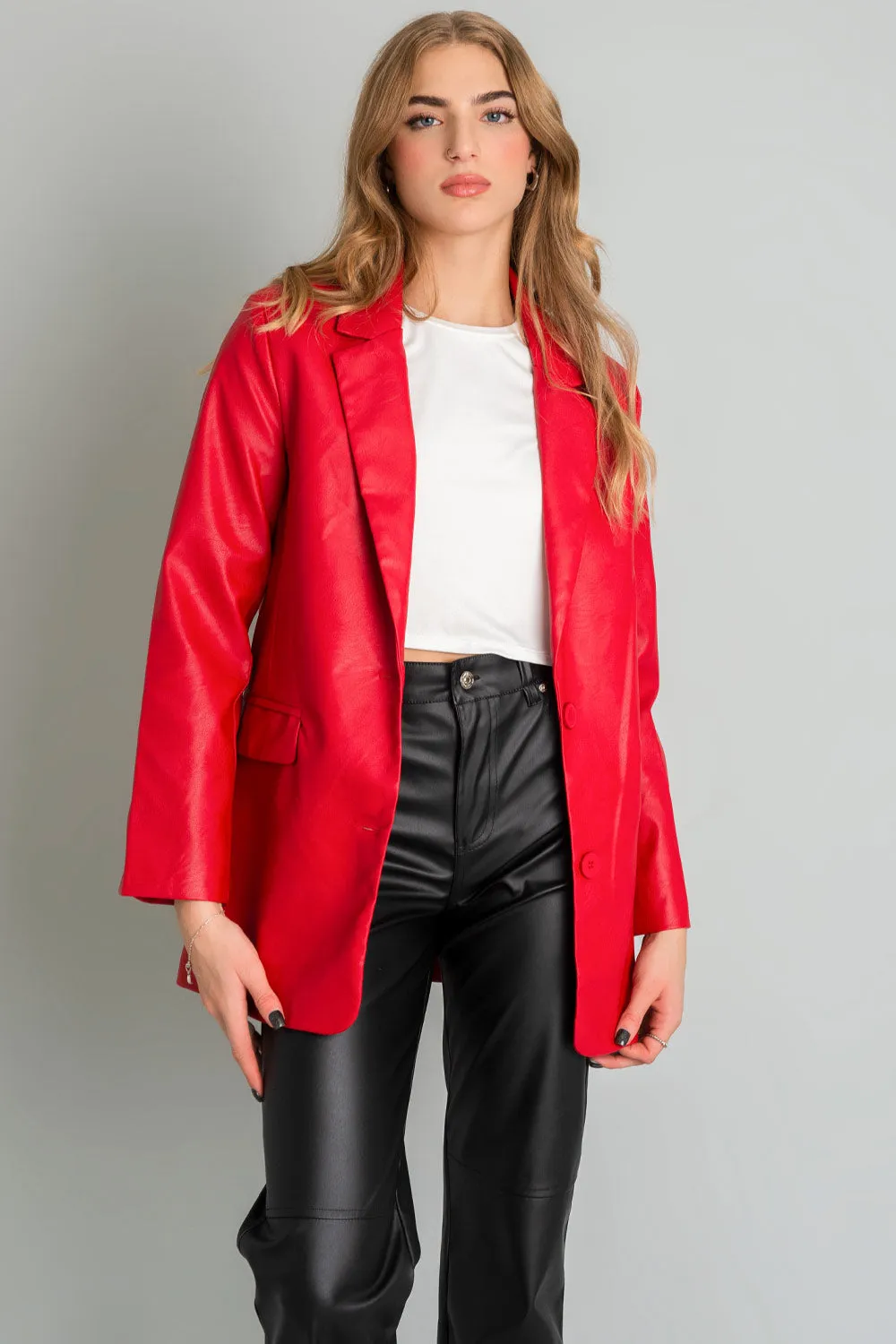 Blazer de efecto piel oversized con solapa