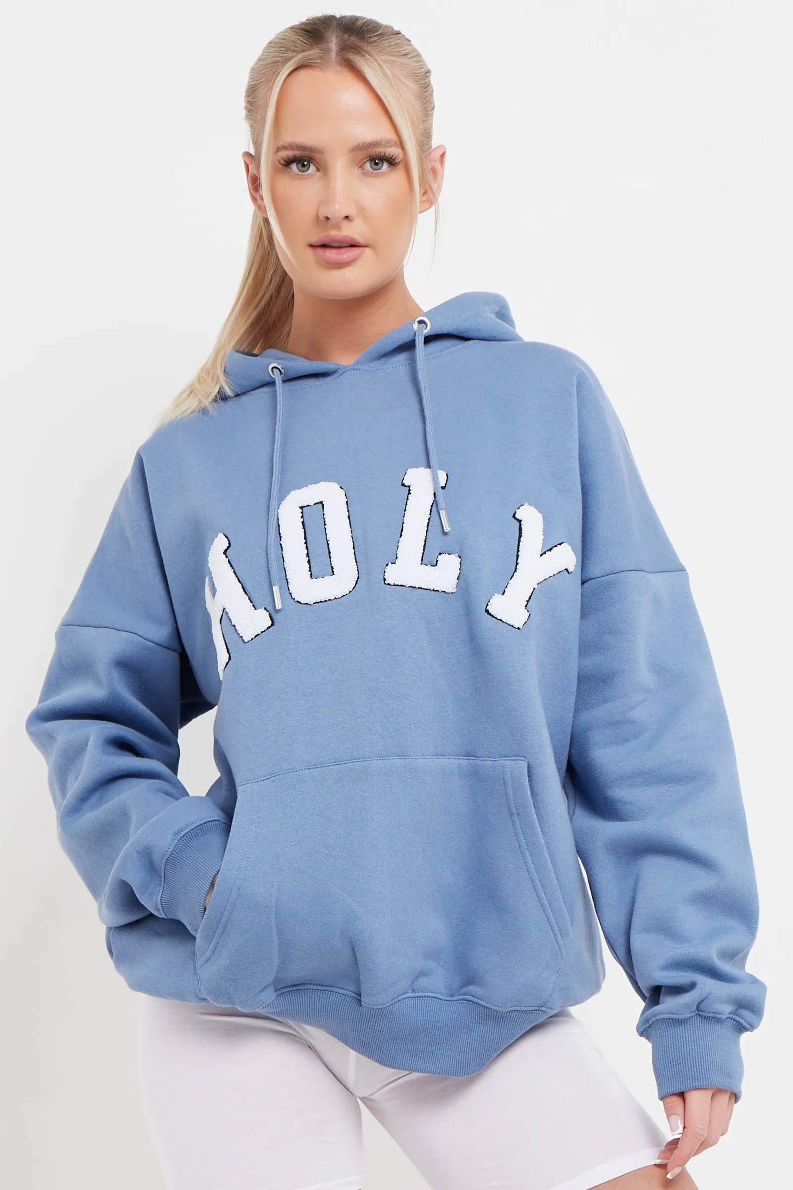 BLUE HOLY SLOGAN OVERSIZED HOODIE