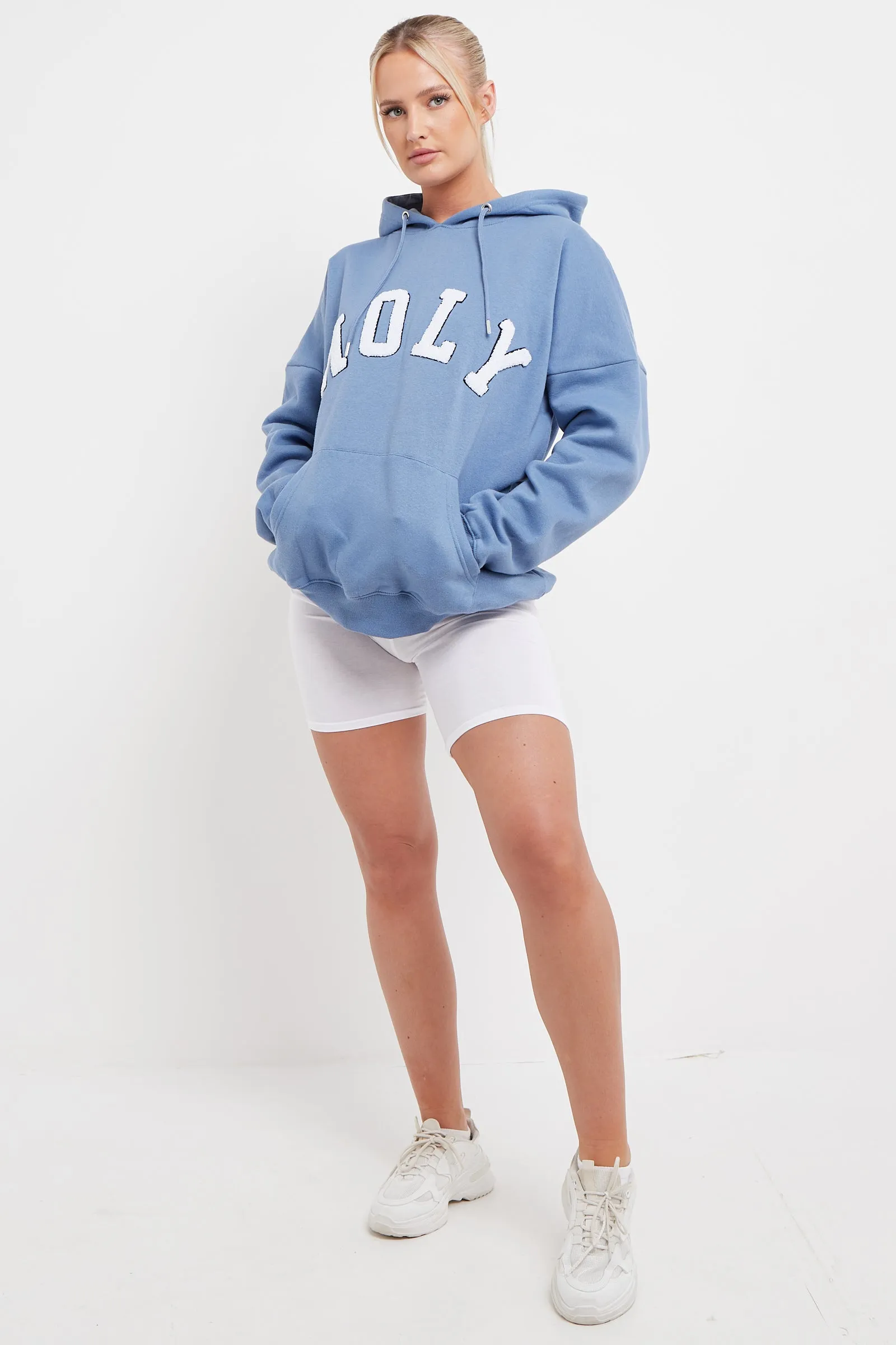 BLUE HOLY SLOGAN OVERSIZED HOODIE