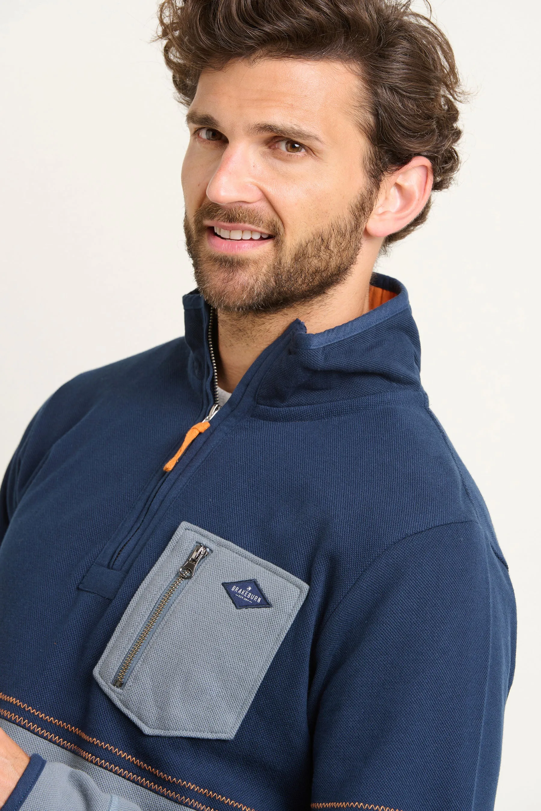 Blue Pique Quarter Zip Sweatshirt