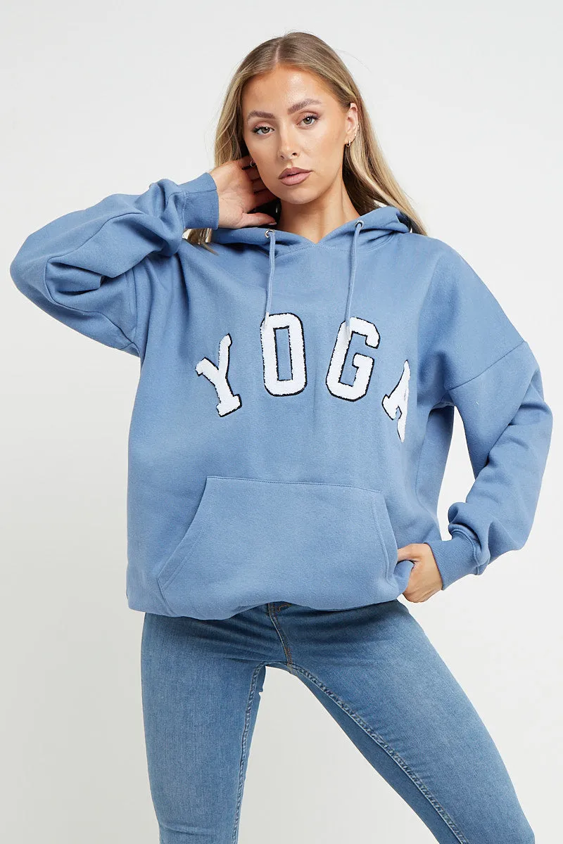 BLUE YOGA SLOGAN OVERSIZED HOODIE