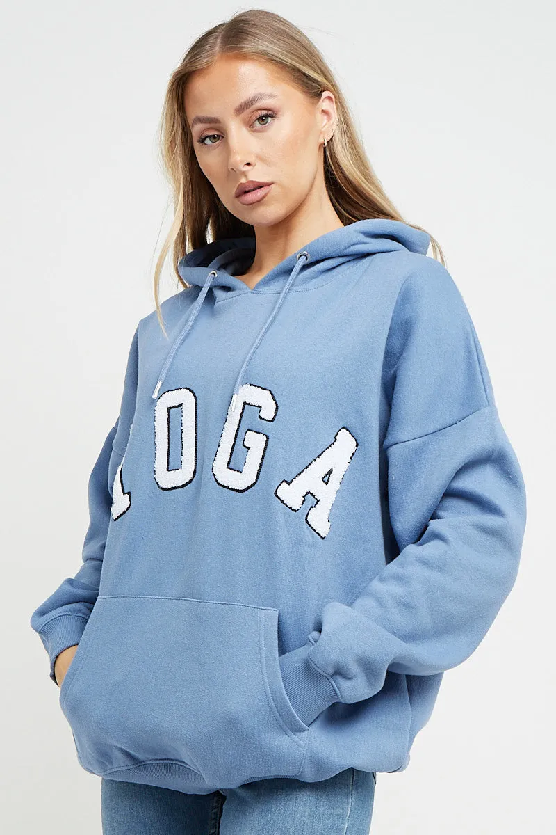 BLUE YOGA SLOGAN OVERSIZED HOODIE