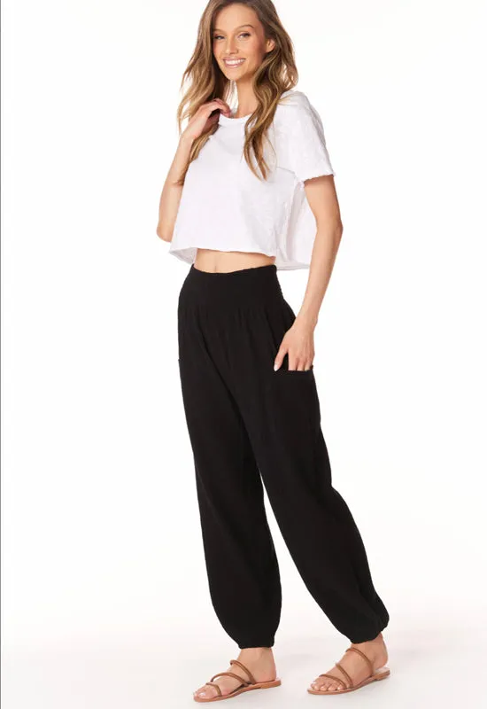 Bobi - Smocked Beach Pant with Pockets Black