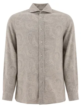 BRUNELLO CUCINELLI Paisley Jacquard Flannel Shirt in Grey