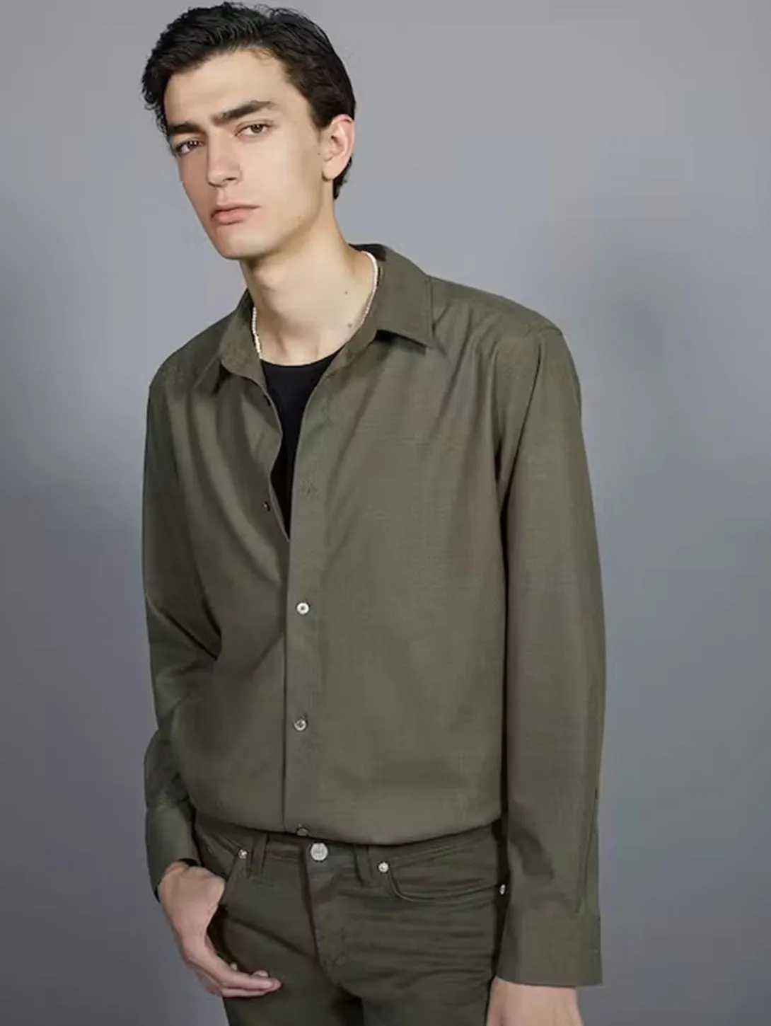 Brushed Flannel Shirt - Dark Olive