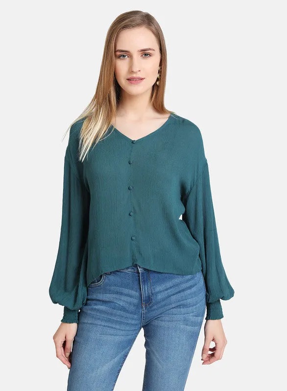 Button Down Top With Elasticated Hem Sleeves