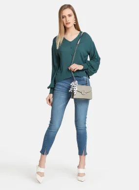 Button Down Top With Elasticated Hem Sleeves