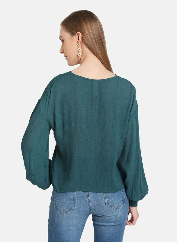 Button Down Top With Elasticated Hem Sleeves