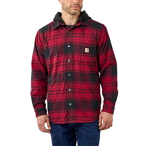 Carhartt 105621 Men's Rugged Flex Relaxed Fit Flannel Fleece Lined Hooded Shirt Jac