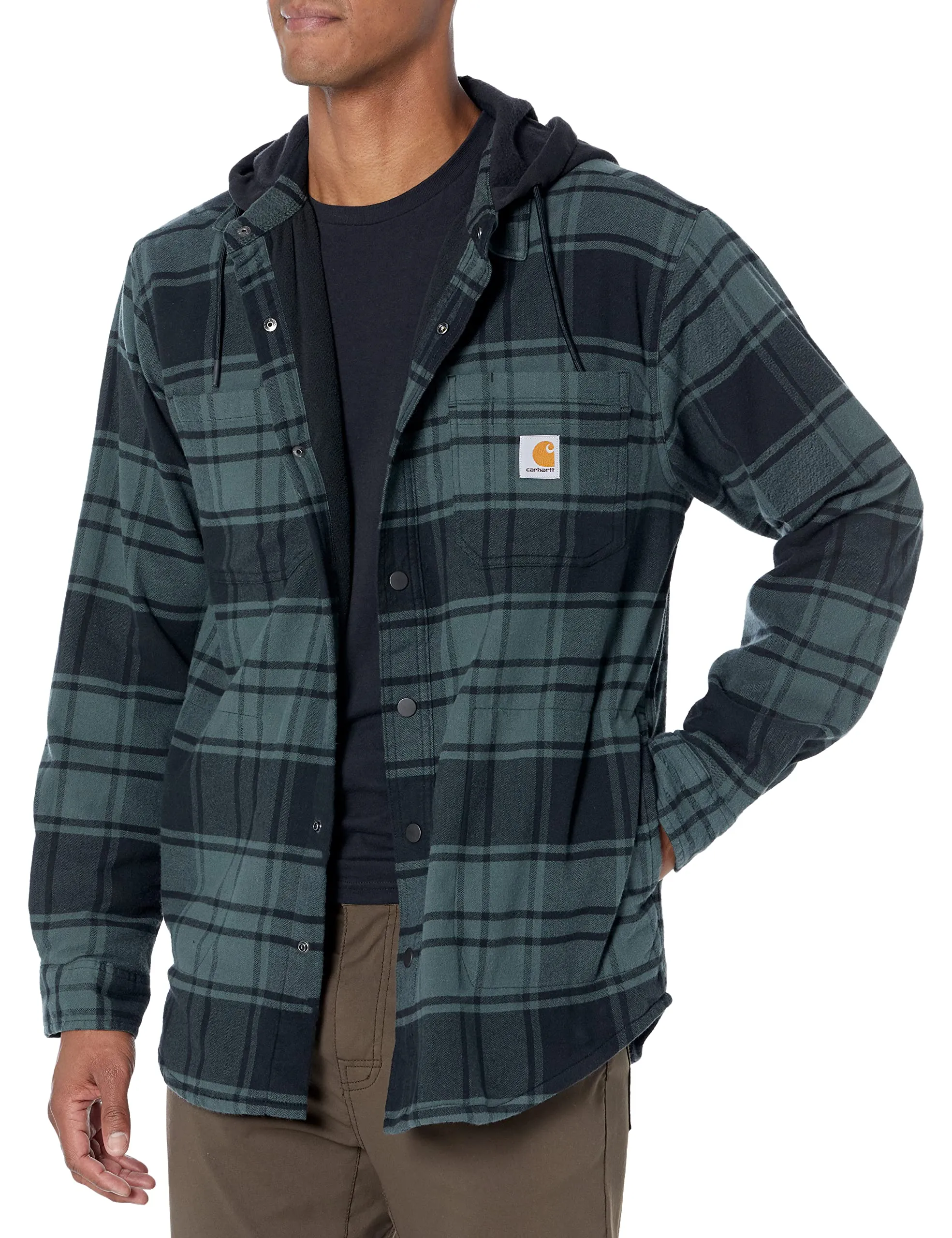 Carhartt 105621 Men's Rugged Flex Relaxed Fit Flannel Fleece Lined Hooded Shirt Jac