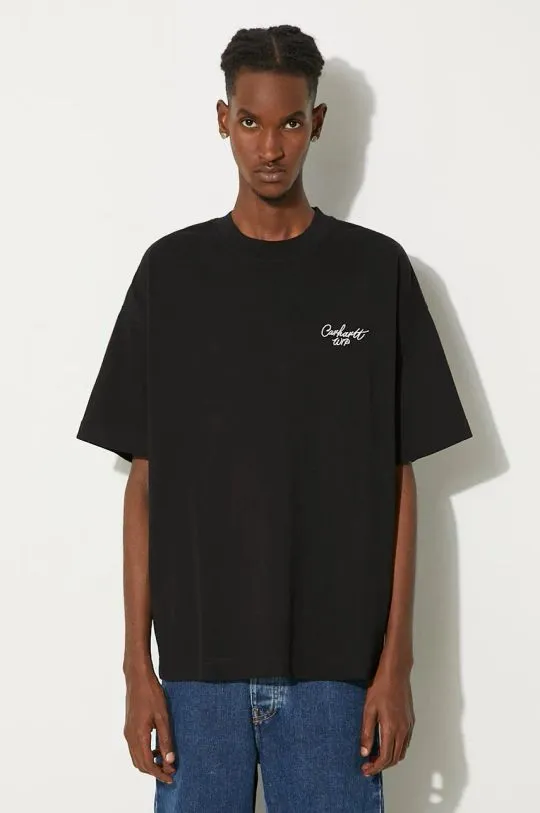 Carhartt WIP cotton t-shirt S/S Signature Script men’s black color smooth I033828.K02XX