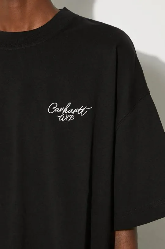 Carhartt WIP cotton t-shirt S/S Signature Script men’s black color smooth I033828.K02XX