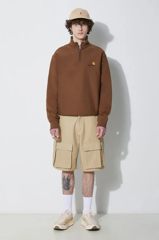 Carhartt WIP sweatshirt Half Zip American Script Sweat men's brown color I027014.1ZDXX