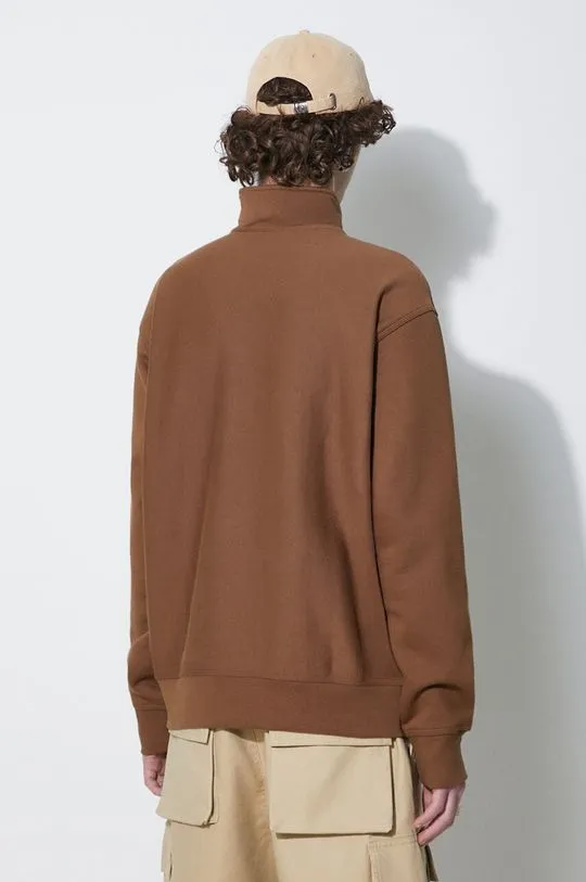 Carhartt WIP sweatshirt Half Zip American Script Sweat men's brown color I027014.1ZDXX