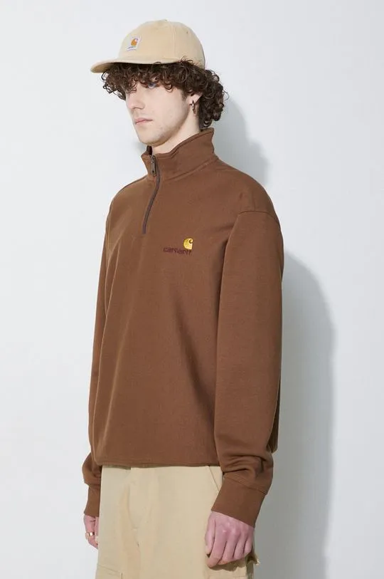 Carhartt WIP sweatshirt Half Zip American Script Sweat men's brown color I027014.1ZDXX