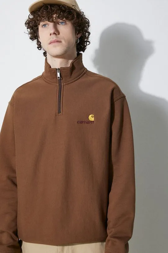 Carhartt WIP sweatshirt Half Zip American Script Sweat men's brown color I027014.1ZDXX