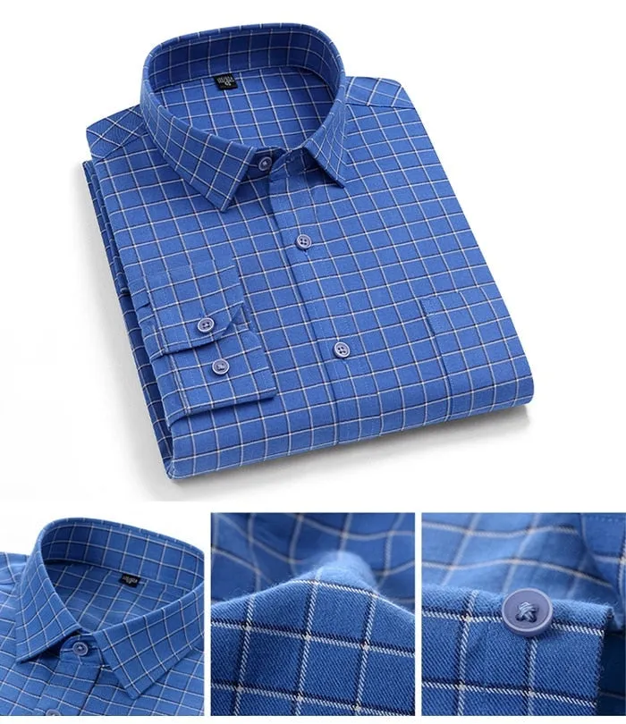 Casual Comfortable Brushed Plaid Cotton Long-sleeve Shirt for Men