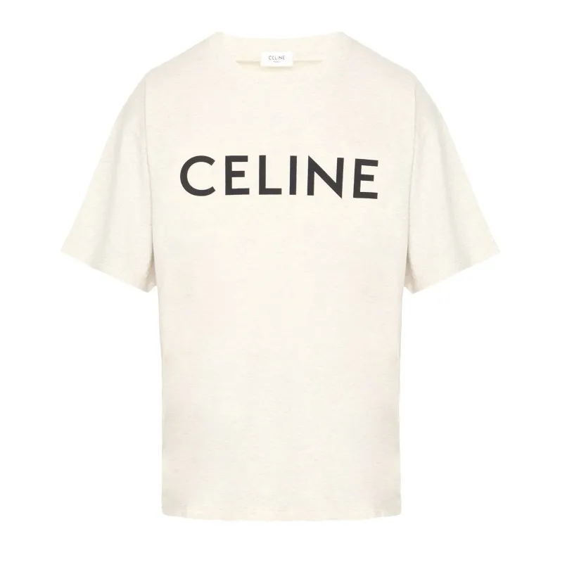 CELINE  |Crew Neck Pullovers Plain Cotton Short Sleeves Logo Luxury